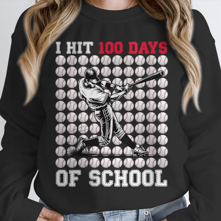 Women's I Hit 100 Days Of School Baseball 100th Day Boys Kids Unisex Sweatshirt