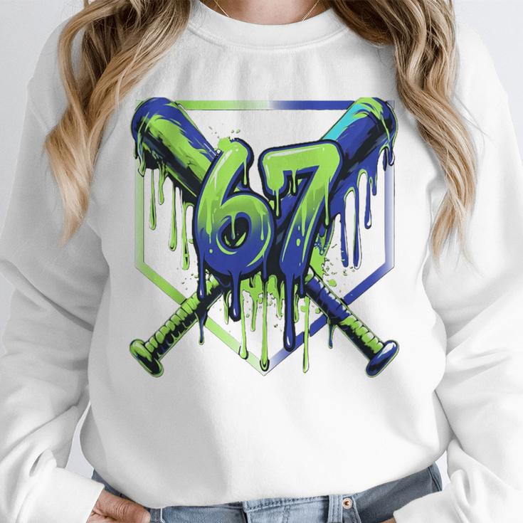 67 Baseball Drip Effect Urban Tee Style 6-7 Meme Graphic Premium Tri-Blend Unisex Sweatshirt