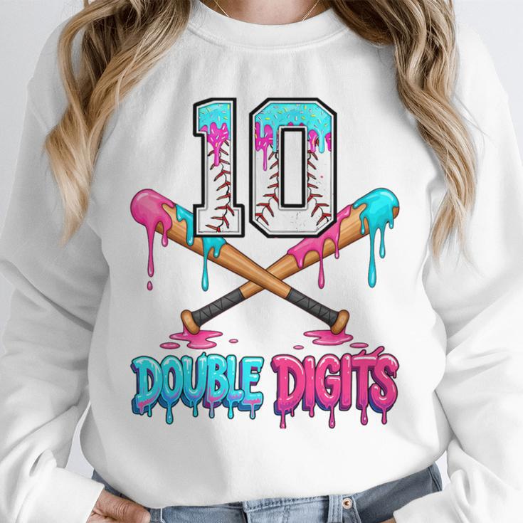 Baseball 10 Year Old Ice Cream Drip 10th Bday Double Digits Unisex Sweatshirt