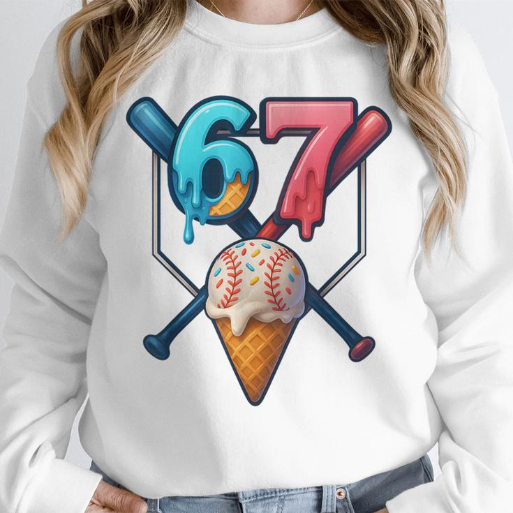 Baseball Ice Cream Drip 67 Six Seven Gen Alpha Slang Meme Unisex Sweatshirt