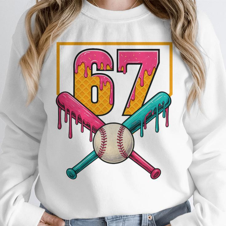 Baseball Ice Cream Drip Number 67 Player 67th Birthday Premium Tri-Blend Unisex Sweatshirt