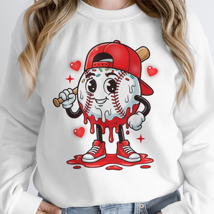 Baseball Ice Cream Valentine Dripping Game Day Men Boys Kids Unisex Sweatshirt