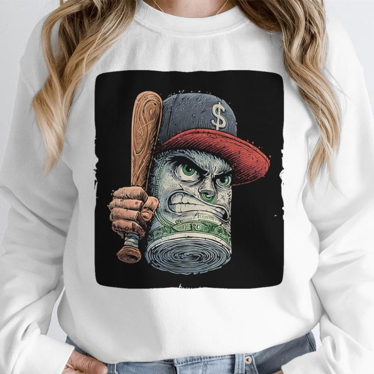 Cool Dollar Bill Guy With Cap And Baseball Costume Premium Tri-Blend Unisex Sweatshirt