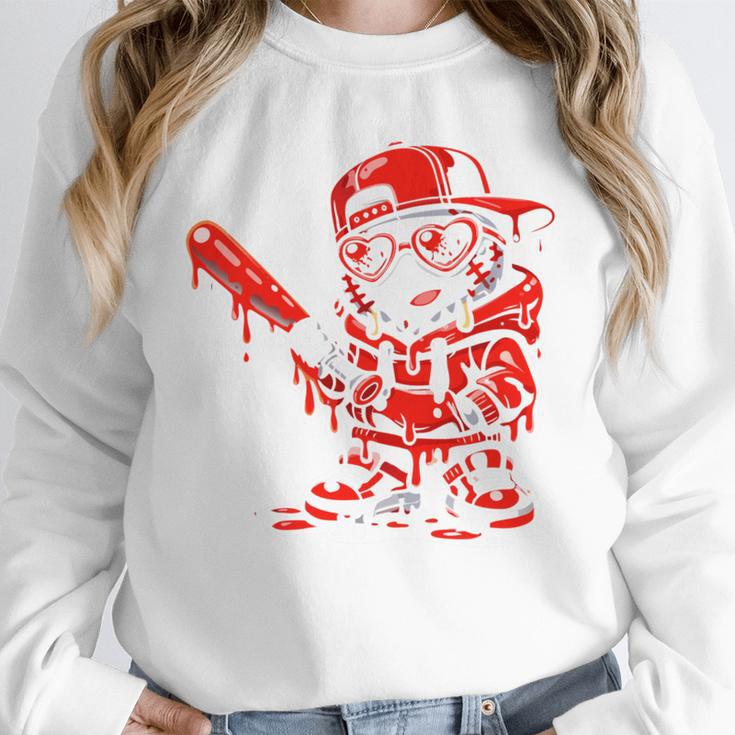 Drippy Baseball Mascot Valentine Heart Glasses Cartoon Unisex Sweatshirt Drippy Baseball Mascot Valentine Heart Glasses Cartoon Unisex Sweatshirt