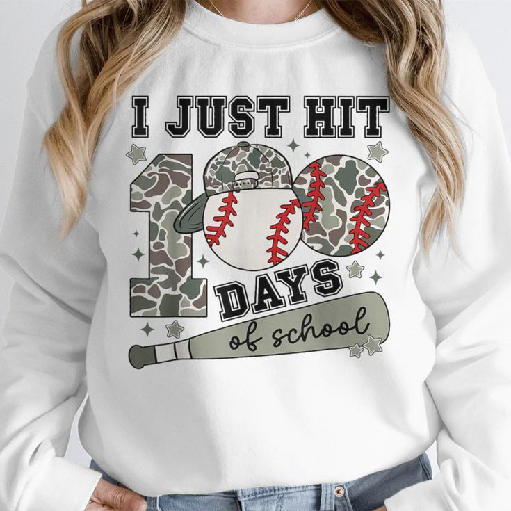 I Just Hit 100 Days Of School Camo Baseball 100 Days Smarter Unisex Sweatshirt