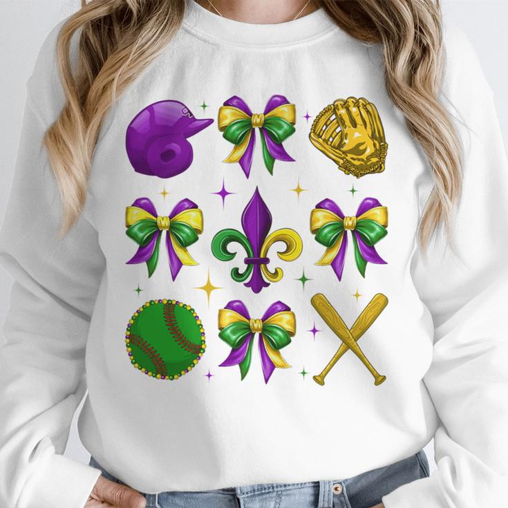 Mardi Gras Baseball Coquette Bow Fat Tuesday Parade Girls Unisex Sweatshirt Mardi Gras Baseball Coquette Bow Fat Tuesday Parade Girls Unisex Sweatshirt