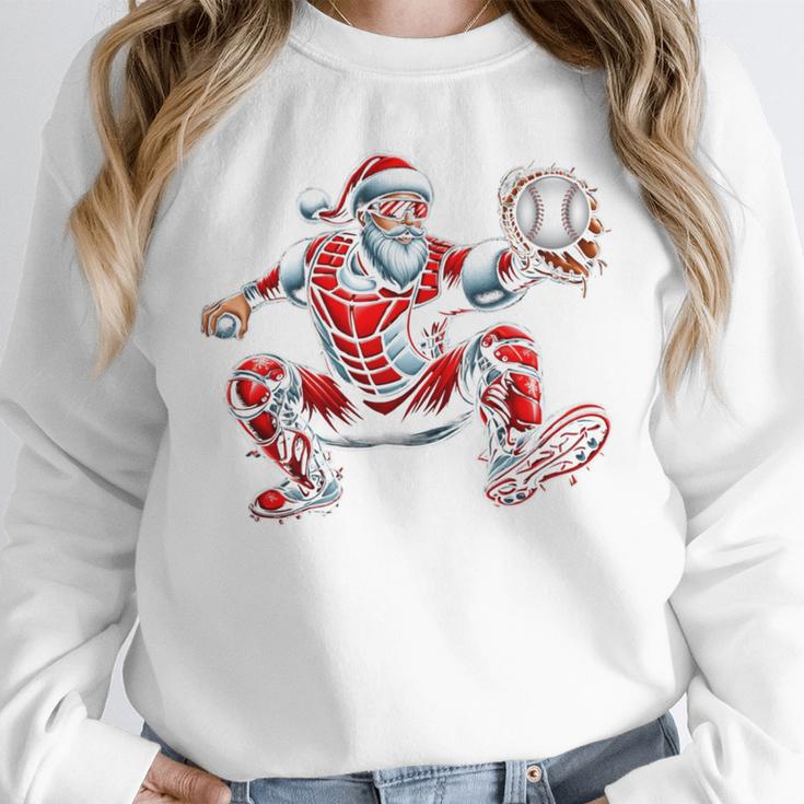 Santa Playing Baseball Catcher Merry Christmas Sport Player Unisex Sweatshirt