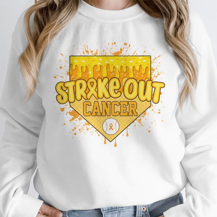 Strike Out Childhood Cancer Boys Baseball Drip Gold Ribbon Unisex Sweatshirt