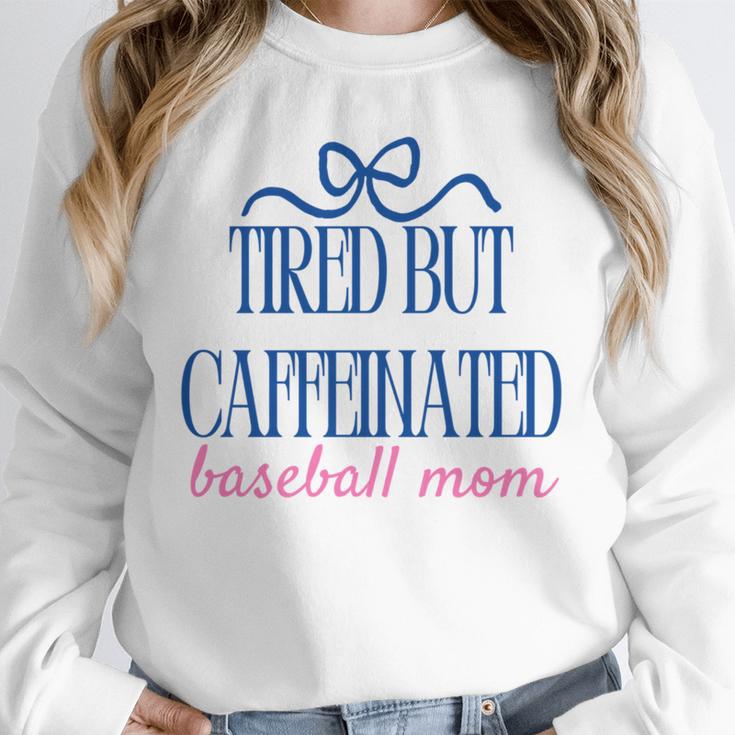 Tired But Caffeinated Baseball Mom Trendy Tired Baseball Mom Unisex Sweatshirt