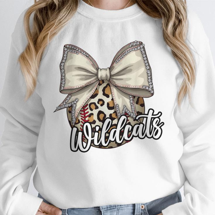 Wildcats Baseball Leopard Print Coquette Bow Mascot Game Day Unisex Sweatshirt