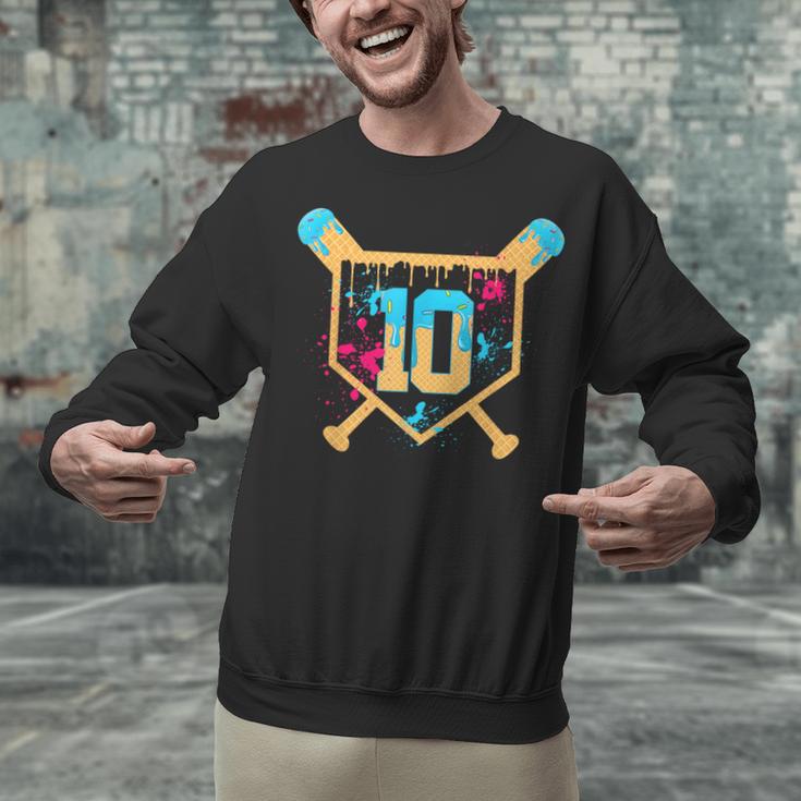 10 Years Old 10th Birthday Baseball Ice Cream Dripping Boys Unisex Sweatshirt