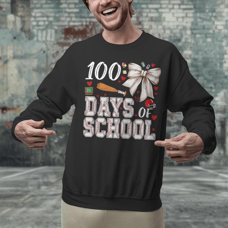 100 Days Of School Baseball 100th Day Of School Coquette Bow Unisex Sweatshirt 100 Days Of School Baseball 100th Day Of School Coquette Bow Unisex Sweatshirt