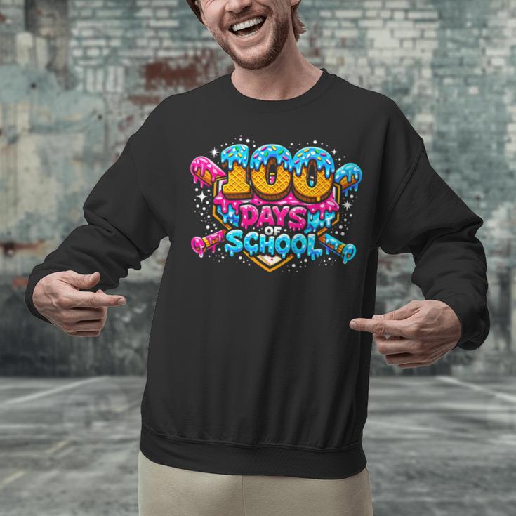 100 Days Of School Baseball Drip Ice Cream Costume Teachers Unisex Sweatshirt