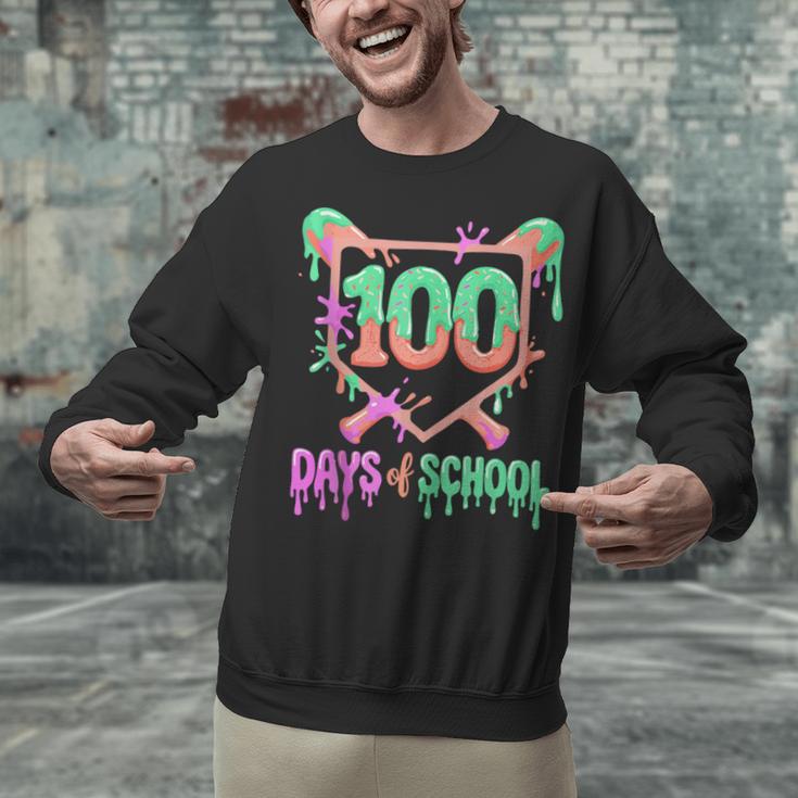 100 Days Of School Baseball Ice Cream Drip 100th Day Player Unisex Sweatshirt