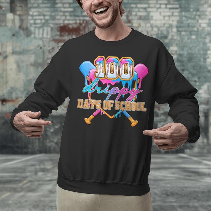 100 Drippy Days Of School Baseball Ice Cream Drip Boys Kids Unisex Sweatshirt