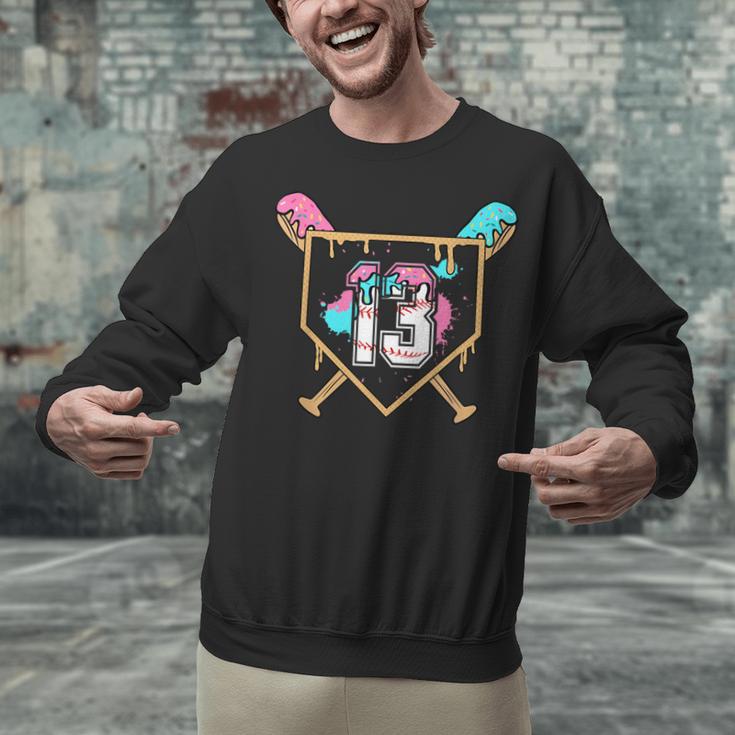 13th Birthday Baseball Bat Ice-Cream Drip 13yrs Old Boy Kid Unisex Sweatshirt 13th Birthday Baseball Bat Ice-Cream Drip 13yrs Old Boy Kid Unisex Sweatshirt