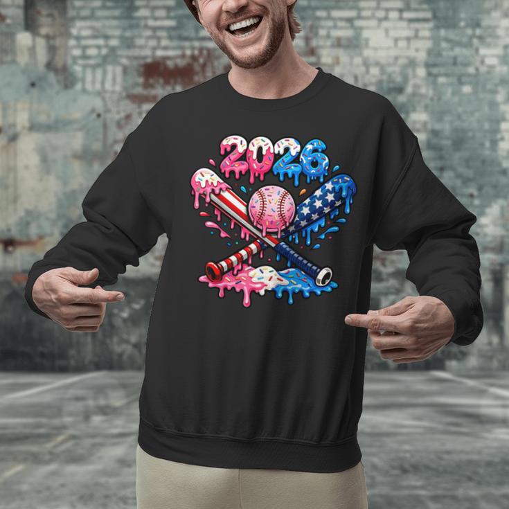 2026 American Flag Baseball Ice Cream Drip Bats Boys Unisex Sweatshirt