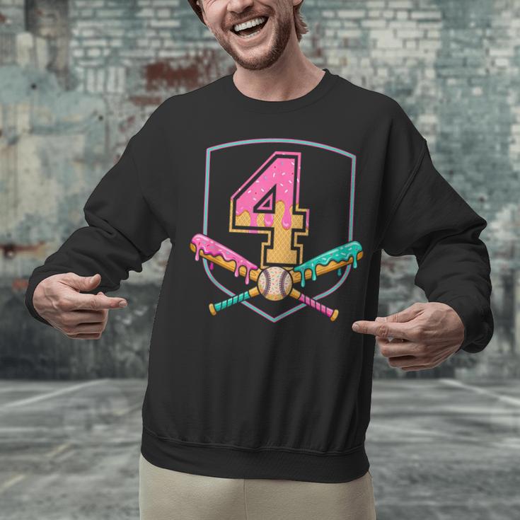 4th Birthday Baseball Bat Ice-Cream Drip 4yrs Old Boys Girls Unisex Sweatshirt 4th Birthday Baseball Bat Ice-Cream Drip 4yrs Old Boys Girls Unisex Sweatshirt