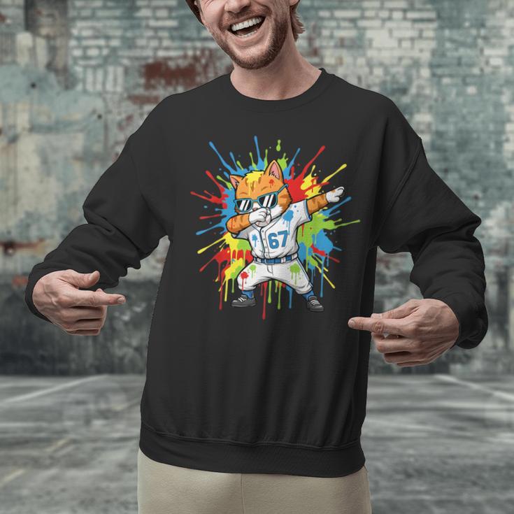 67 Baseball Dabbing Cat 6 7 Dripping Ice Cream Meme Unisex Sweatshirt