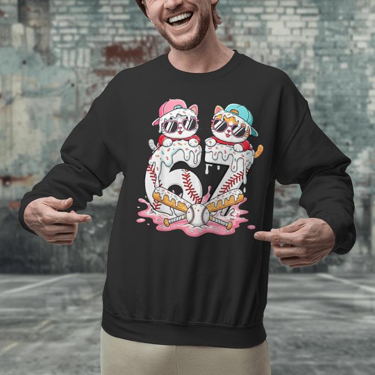 67 Meme Kawaii Cats Baseball Ice Cream Drip 6 7 Kids Unisex Sweatshirt