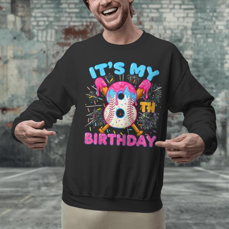 8th Birthday Baseball 8 Year Old Ice Cream Drip Boy Baseball Unisex Sweatshirt