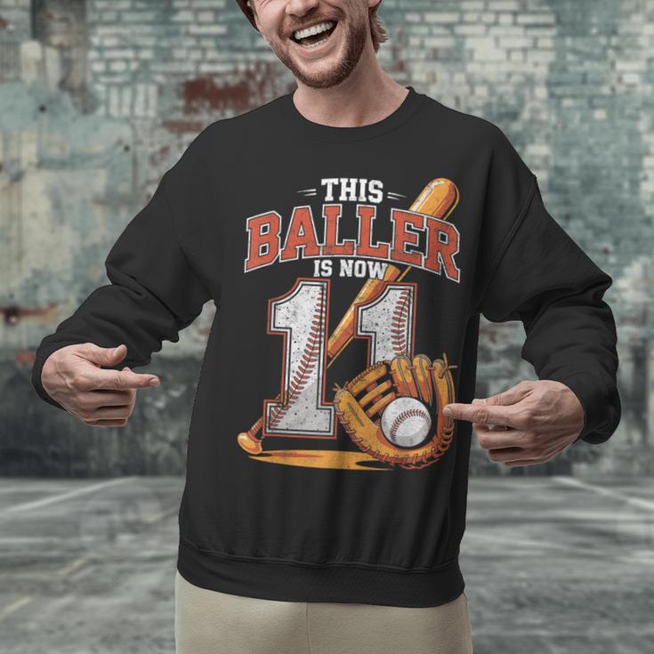 This Baller Is Now 11 Year Baseball Player 11th Birthday Boy Unisex Sweatshirt