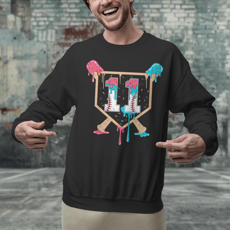 Baseball 11 Year Old Ice Cream Drip 11th Birthday Boy Player Unisex Sweatshirt