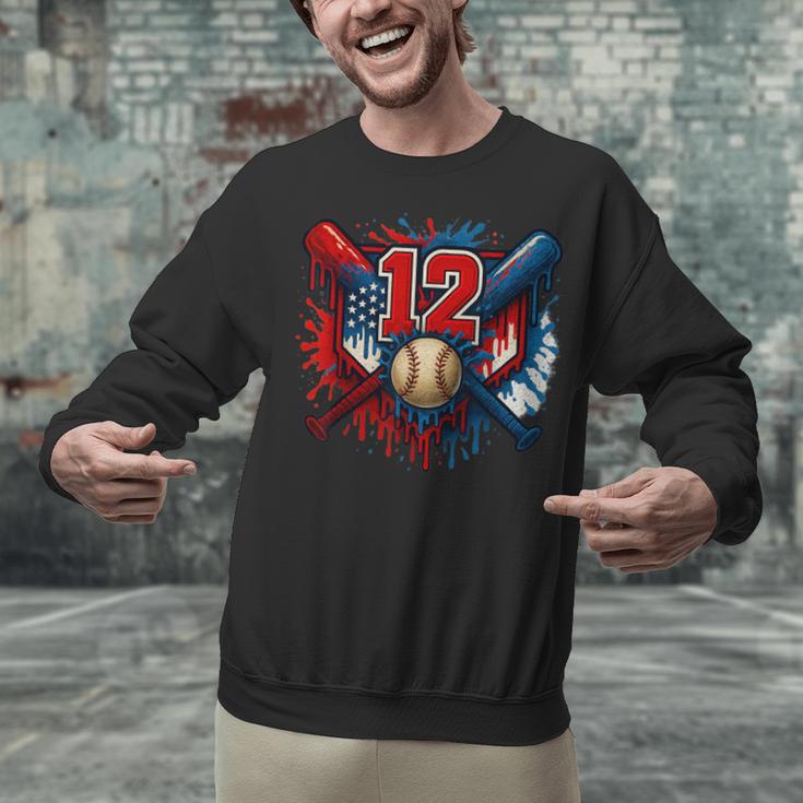 Baseball 12 Year Old Splash Drip 12th Birthday Boy Number 12 Unisex Sweatshirt Baseball 12 Year Old Splash Drip 12th Birthday Boy Number 12 Unisex Sweatshirt