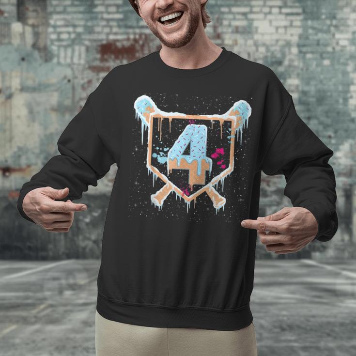 Baseball 4 Year Old Ice Cream Drip 4th Birthday Boy Number 4 Unisex Sweatshirt Baseball 4 Year Old Ice Cream Drip 4th Birthday Boy Number 4 Unisex Sweatshirt