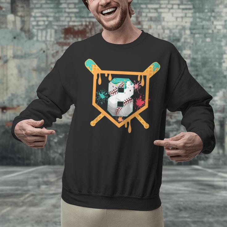 Baseball 8 Year Old Ice Cream Drip 8th Birthday Boy Number 8 Unisex Sweatshirt Baseball 8 Year Old Ice Cream Drip 8th Birthday Boy Number 8 Unisex Sweatshirt