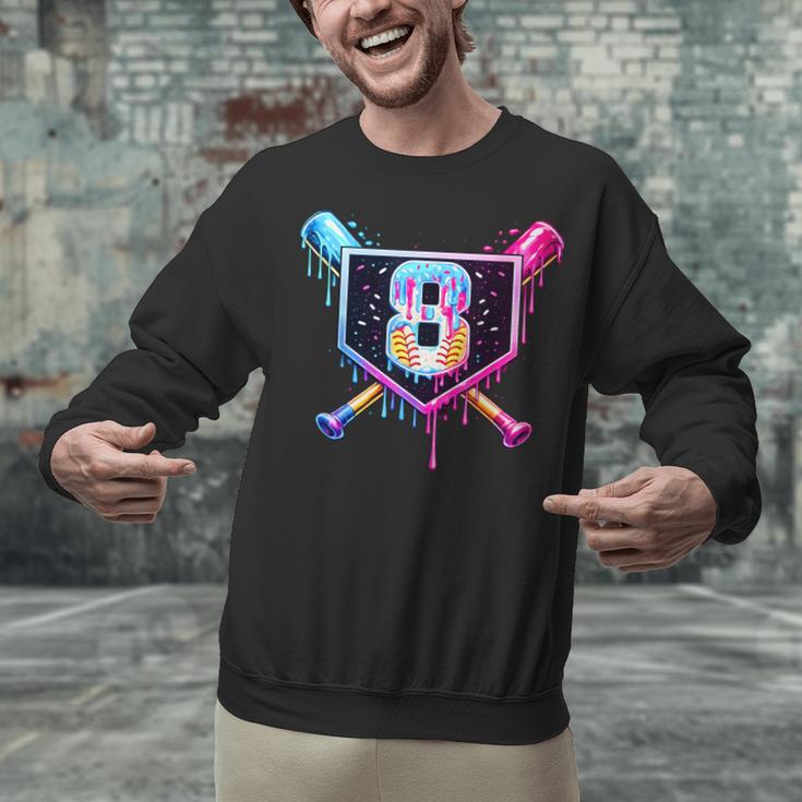 Baseball 8 Year Old Ice Cream Drip 8th Birthday Party Unisex Sweatshirt Baseball 8 Year Old Ice Cream Drip 8th Birthday Party Unisex Sweatshirt