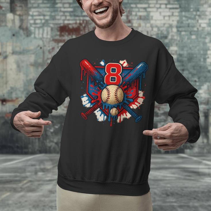 Baseball 8 Year Old Splash Drip 8th Birthday Boy Number 8 Unisex Sweatshirt Baseball 8 Year Old Splash Drip 8th Birthday Boy Number 8 Unisex Sweatshirt