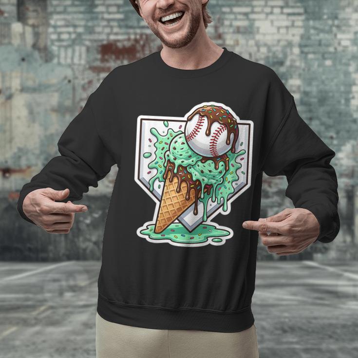 Baseball Boys Ice Cream Drip Baseball Boys Youth Mint Choco Unisex Sweatshirt