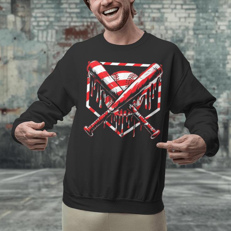 Baseball Candy Cane Christmas Baseball Ice Cream Drip Boys Unisex Sweatshirt Baseball Candy Cane Christmas Baseball Ice Cream Drip Boys Unisex Sweatshirt