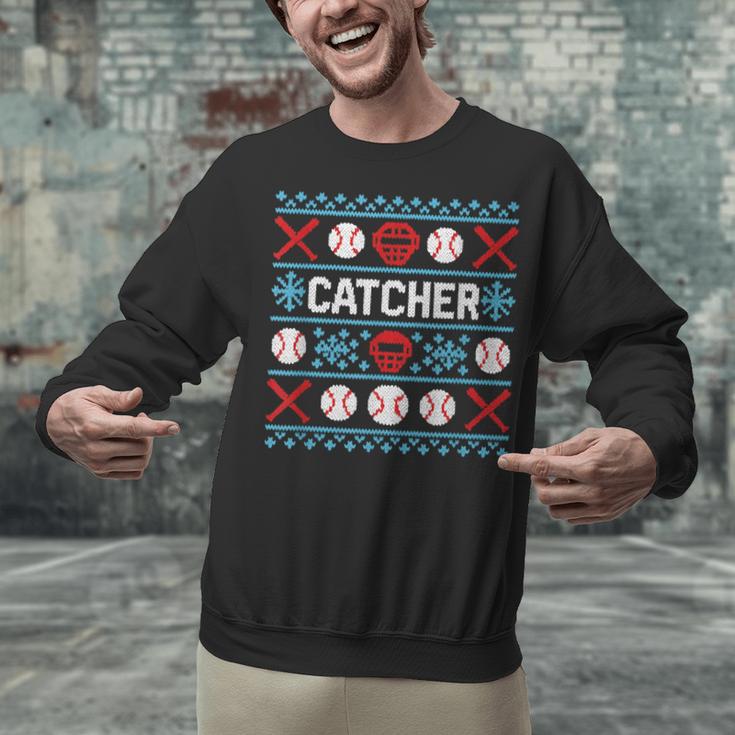 Baseball Catcher Ugly Christmas Sweater Pattern Sports Xmas Unisex Sweatshirt