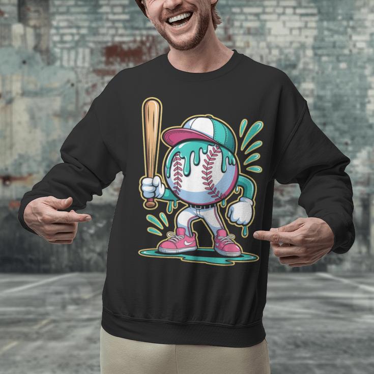 Baseball Character Cartoon Batter Drip Style Women Men Unisex Sweatshirt Baseball Character Cartoon Batter Drip Style Women Men Unisex Sweatshirt