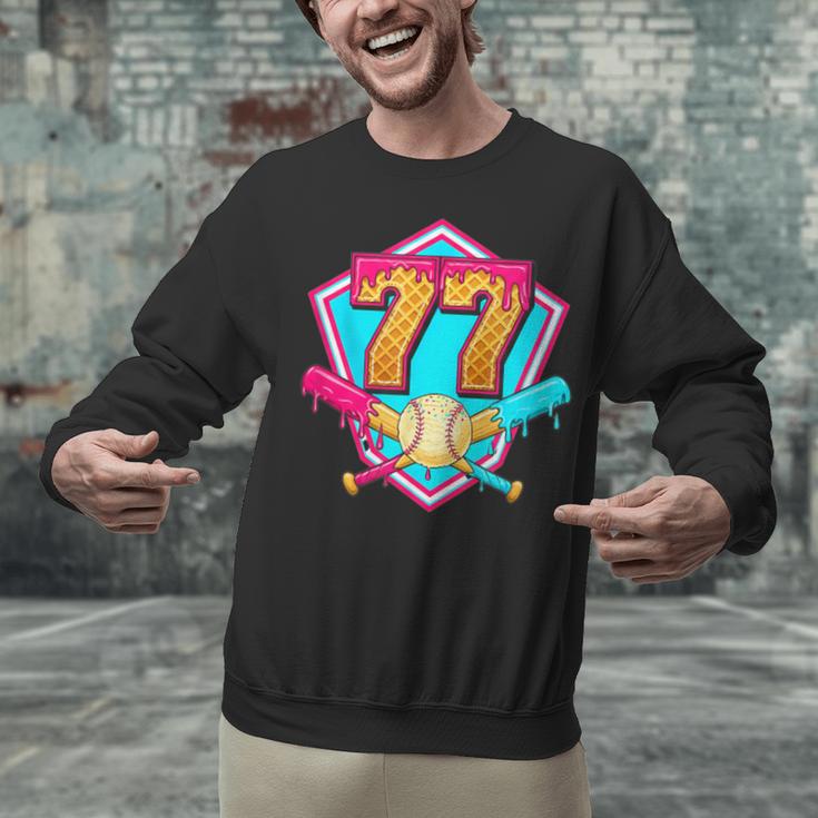 Baseball Drip Jersey Number 77 For Players & 77th Birthday Unisex Sweatshirt