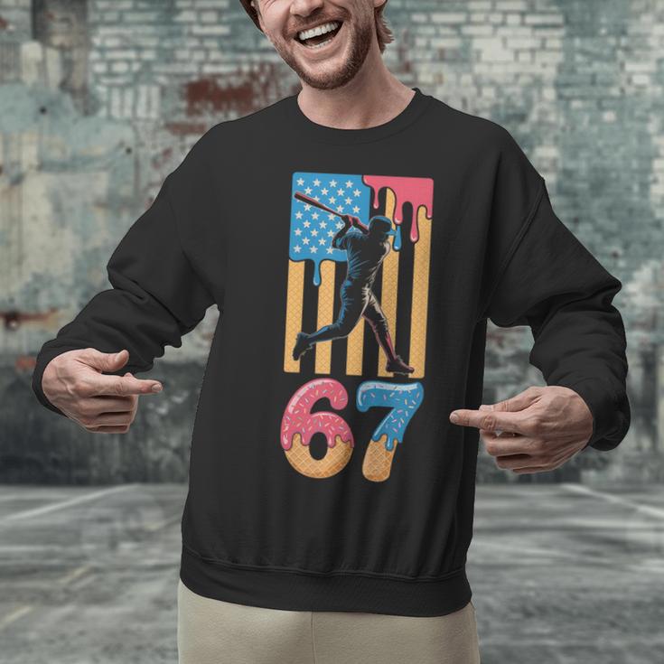 Baseball Drip USA Flag 67 Player 67th Birthday Ice Cream 67 Unisex Sweatshirt