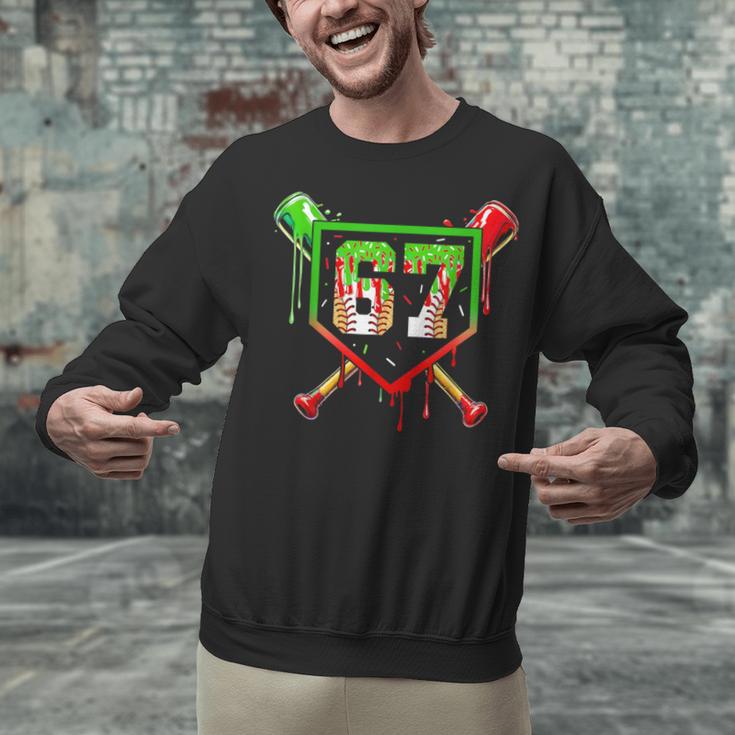 Baseball Ice Cream Drip Number 67 Player 6 7 Christmas Pjs Unisex Sweatshirt