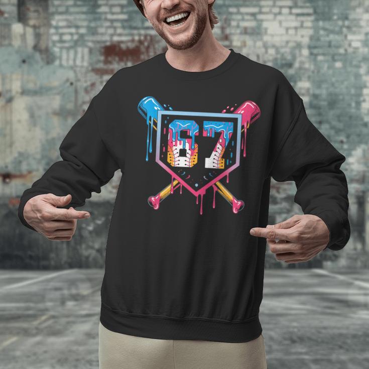 Baseball Ice Cream Drip Number 67 Player 67th Birthday 6 7 Unisex Sweatshirt