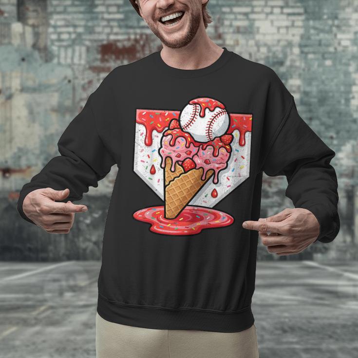 Baseball Ice Cream Drip Baseball Strawberry For Youth Red Unisex Sweatshirt