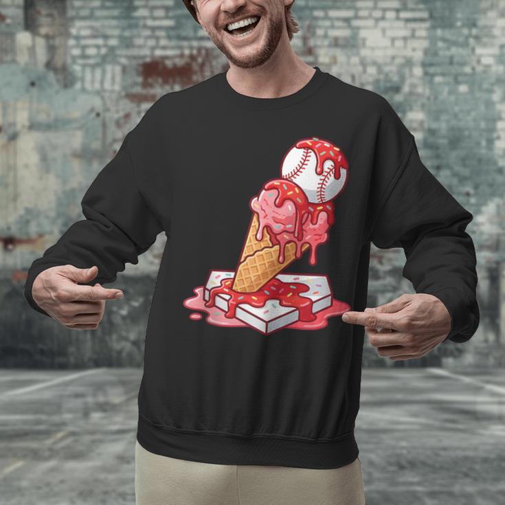 Baseball Ice Cream Drip Youth Strawberry Baseball Red Unisex Sweatshirt