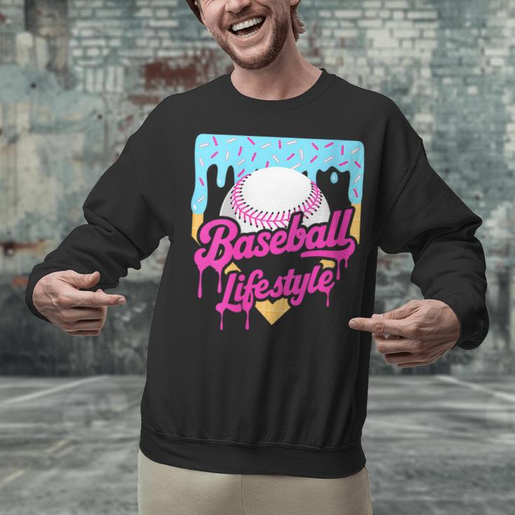 Baseball Life Lifestyle Home Plate Ice Cream Drip Men Boys Unisex Sweatshirt
