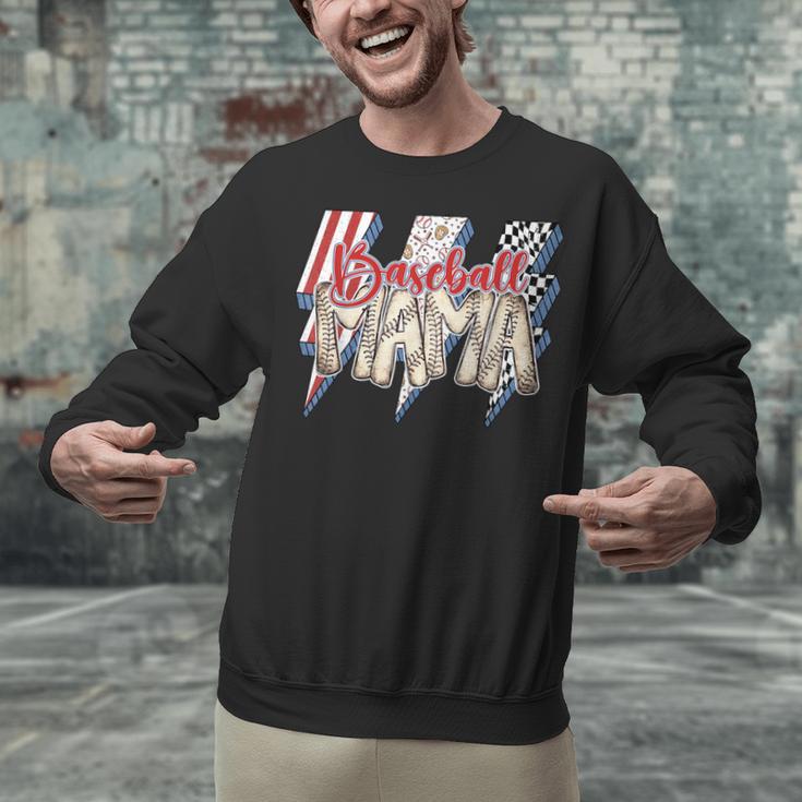 Baseball Mama Lightning Bolt Checkered Varsity Mother's Day Unisex Sweatshirt