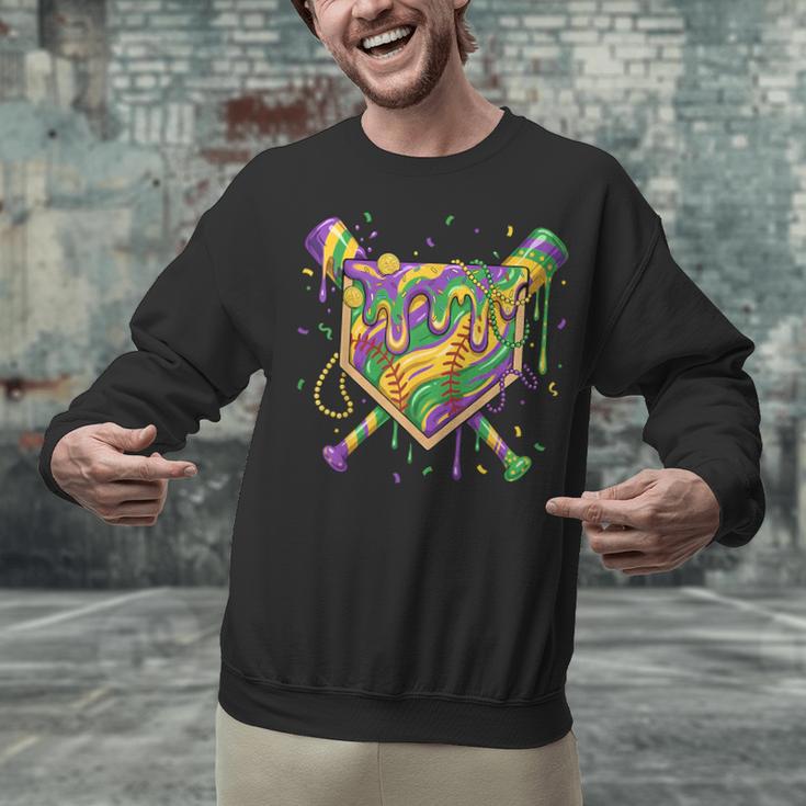 Baseball Mardi Gras Home Plate Ice Cream Drip Carnival Mask Unisex Sweatshirt Baseball Mardi Gras Home Plate Ice Cream Drip Carnival Mask Unisex Sweatshirt