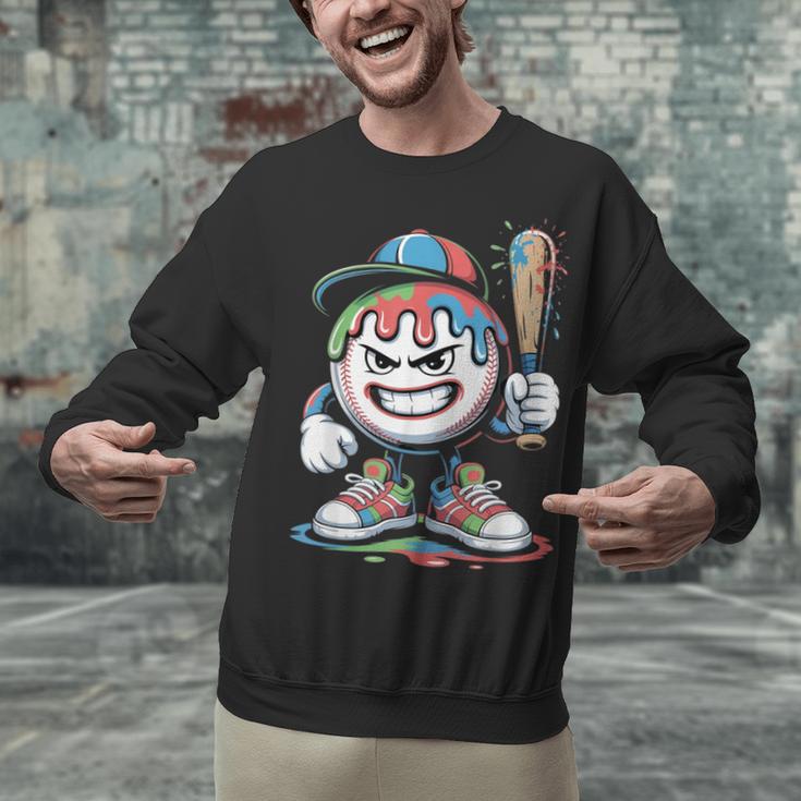 Baseball Mascot Attitude Graffiti Splash Bat Cap Unisex Sweatshirt