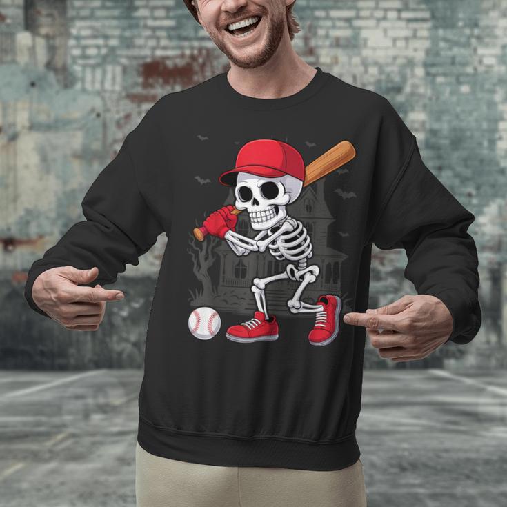 Baseball Skeleton Halloween Playing Unisex Sweatshirt Baseball Skeleton Halloween Playing Unisex Sweatshirt