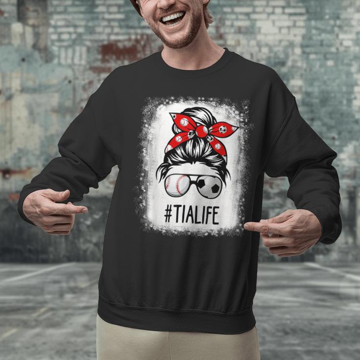 Bleached Tia Life Soccer Messy Bun Baseball Game Day Unisex Sweatshirt