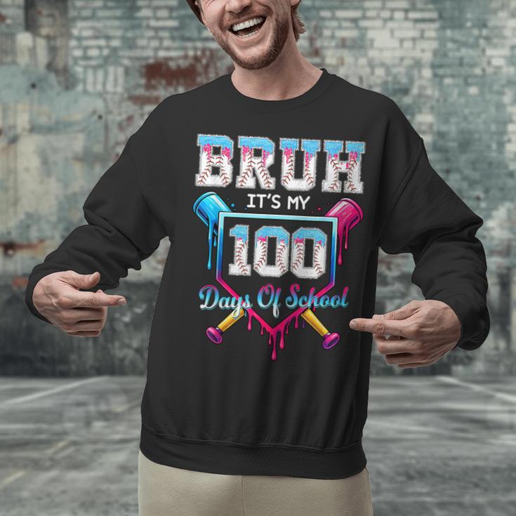 Bruh It's My 100 Days Of School Baseball Ice Cream Drip Boys Unisex Sweatshirt