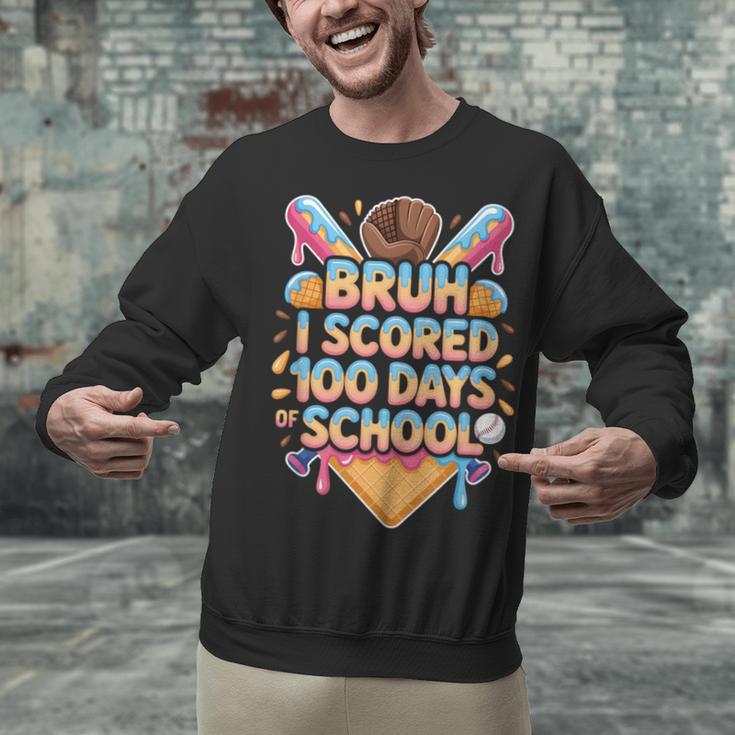 Bruh I Scored 100 Days Of School Baseball Ice Cream Drip Tee Unisex Sweatshirt